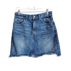 LUCKY BRAND Women's 2 Jean Skirt Short Raw Hem Logo 100% Cotton Medium Blue
